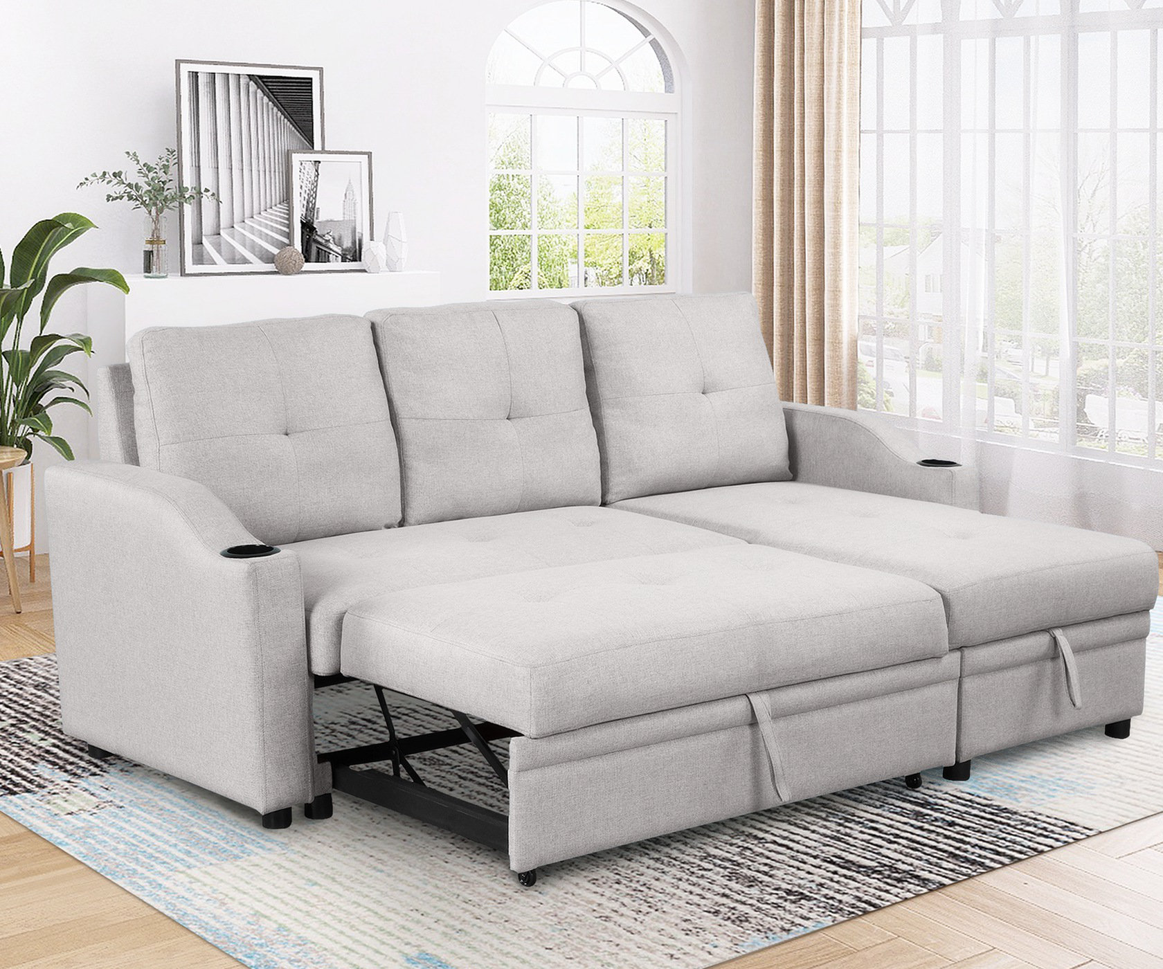 GZMWON Modern 80.06" Upholstered Sofa Pull Out Couch Pull Out Sofa